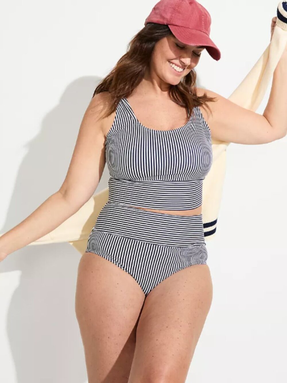 Land's End Plus Size 1X Tugless Midkini Top and High Waisted Bottom Swimsuit Set